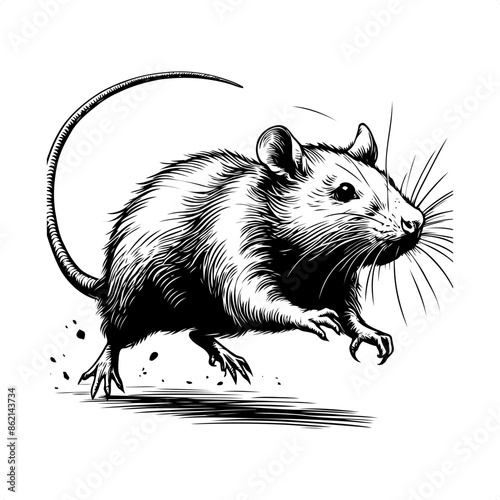 rat in black and white animal drawing,