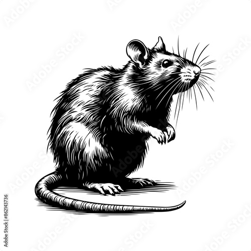 rat in black and white animal drawing,