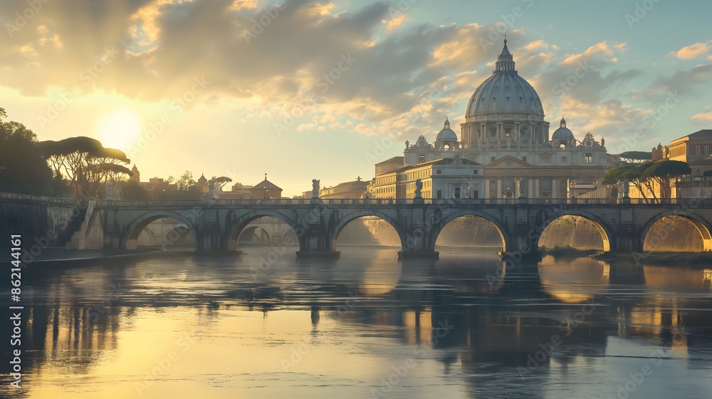 3. Generate a serene scene of St. Peter's Basilica in Vatican City, with its majestic dome and Renaissance architecture standing as a symbol of faith and artistic excellence. 3. Generate a serene scene of St. Peter's Basilica in Vatican City, with its majestic dome and Renaissance architecture standing as a symbol of faith and artistic excellence.