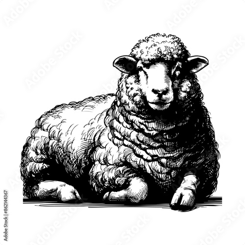 sheep in black and white animal drawing,