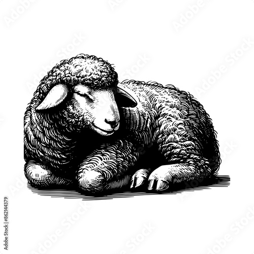 sheep in black and white animal drawing,