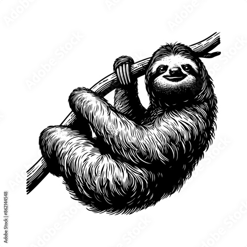 Sloth in black and white animal drawing,