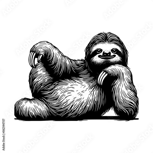 Sloth in black and white animal drawing,