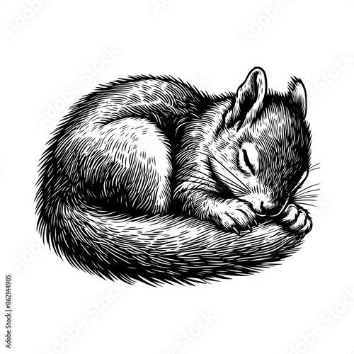 squirell in black and white animal drawing,