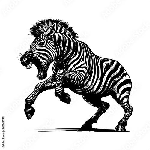 Zebra in black and white animal drawing,