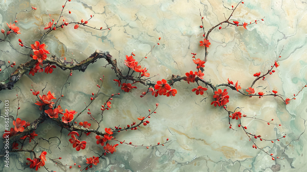 Naklejka premium panel wall art, wall decoration, marble background with flowers designs