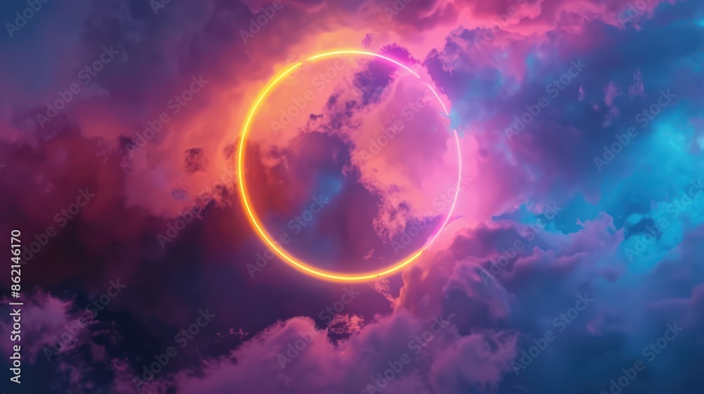 Neon Ring in a Purple and Blue Sky Neon Ring in a Purple and Blue Sky