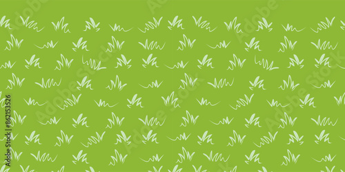 Vector green grass repeat horizontal border vector background. Doodle style blades of grass. Suitable for posters and greeting cards.