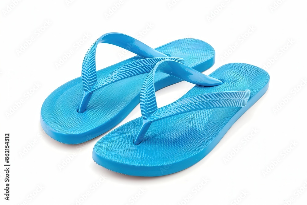 a pair of flip-flops, essential beach footwear, blue rubber, isolated on white background a pair of flip-flops, essential beach footwear, blue rubber, isolated on white background