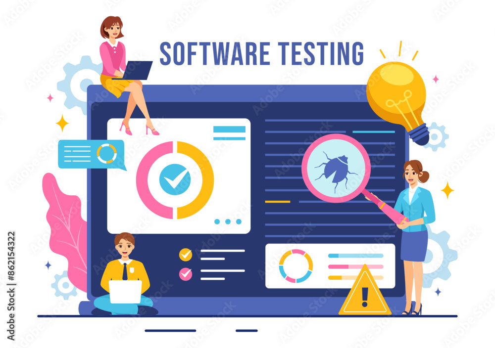 Software Testing Vector Illustration featuring Application Engineering ...