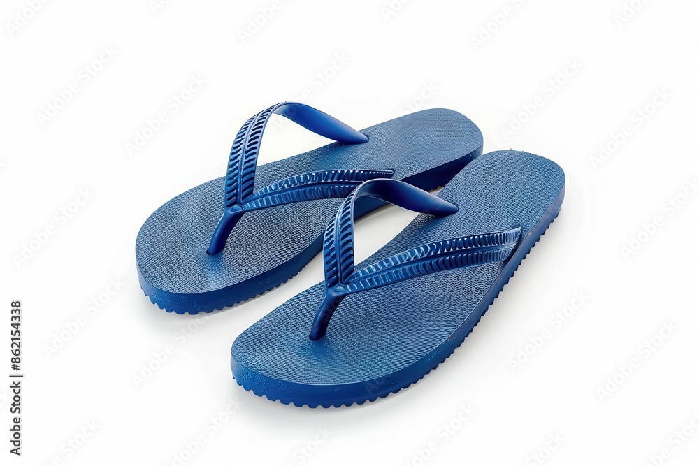 a pair of flip-flops, essential beach footwear, blue rubber, isolated on white background a pair of flip-flops, essential beach footwear, blue rubber, isolated on white background