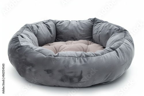 a pet bed, essential pet accessory, plush cushion, gray, isolated on white background