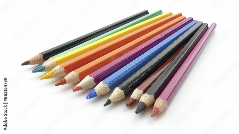 a set of colored pencils, essential art supplies, assorted colors, isolated on white background a set of colored pencils, essential art supplies, assorted colors, isolated on white background