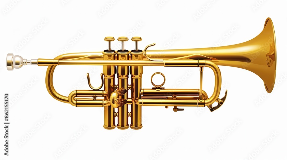Obraz premium a trumpet, brass musical instrument, polished gold, isolated on white background