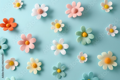 embroidered of cute flowers handmade colors cute, art, design, cute, embroidery, handmade, illustration, decoration, vector, pattern, fashion, blue Background © rajagambar99