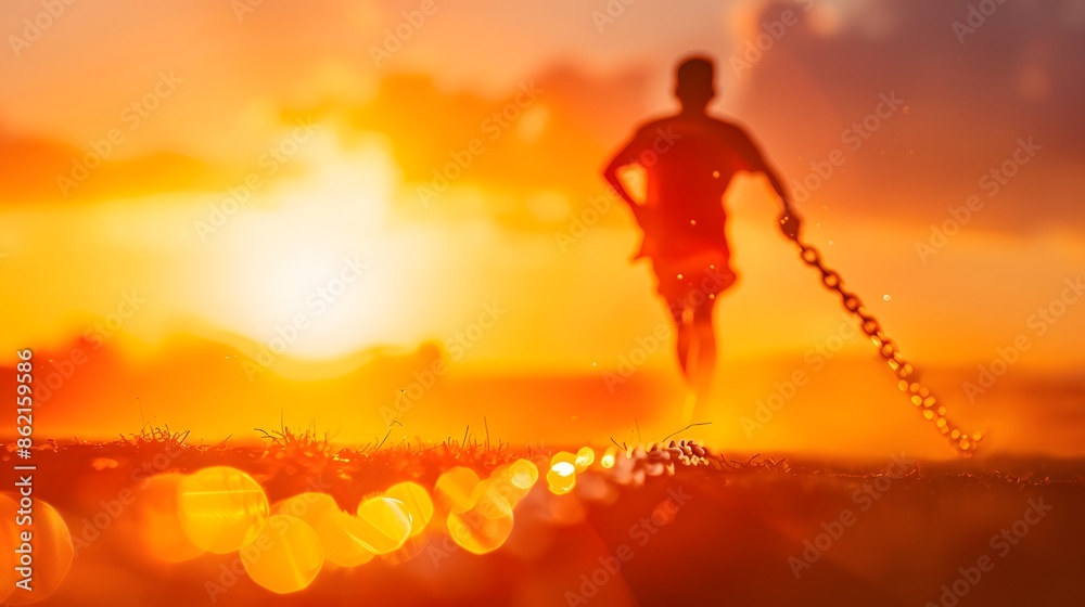 Breaking Through Chains - Silhouette of Runner Symbolizing Overcoming Obstacles to Victory Breaking Through Chains - Silhouette of Runner Symbolizing Overcoming Obstacles to Victory