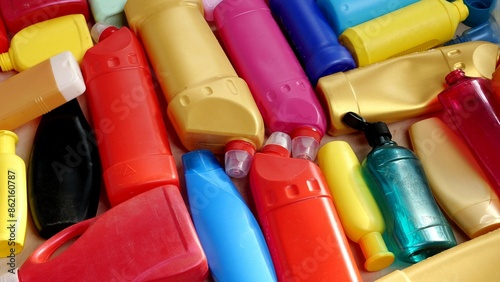 Domestic plastic waste recycle. 2 HDPE high-density polyethylene