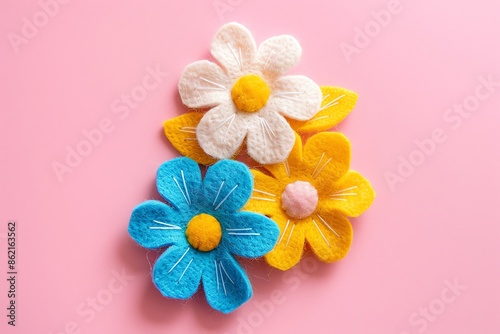 embroidered of cute  flowers handmade colors cute, art, design, cute, embroidery, handmade, illustration, decoration, vector, , pattern, fashion, pink Background