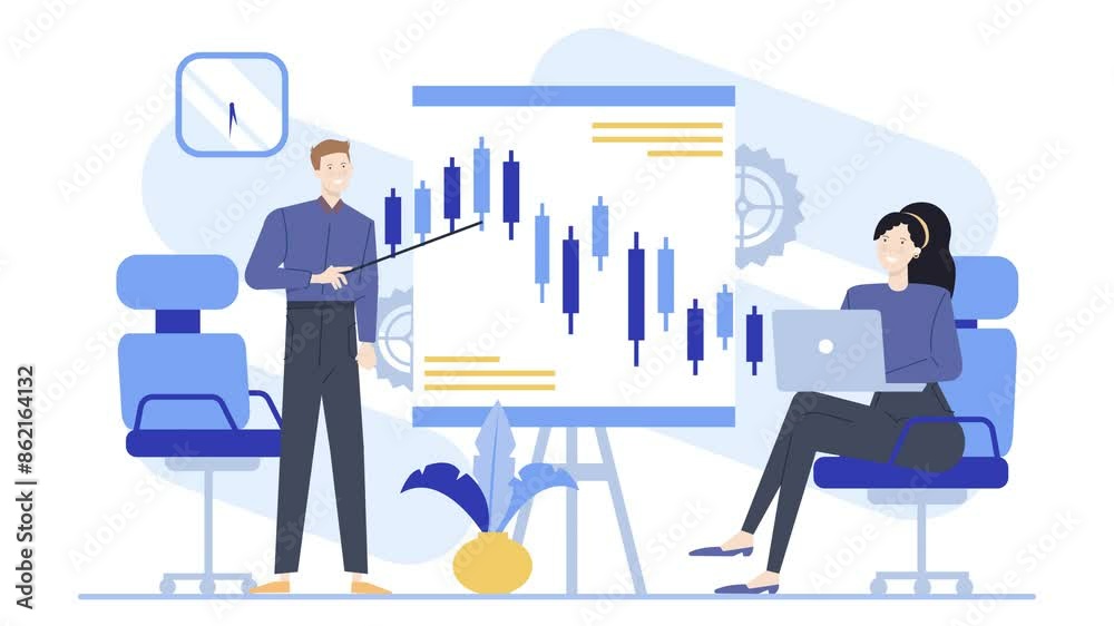teamwork analyzing the investment graphic business animated illustration video teamwork analyzing the investment graphic business animated illustration video