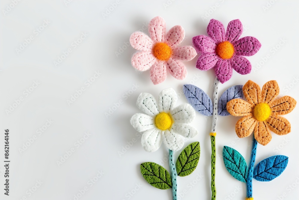 Obraz premium embroidered of cute flowers handmade colors cute, art, design, cute, embroidery, handmade, illustration, decoration, vector, , pattern, fashion, white background