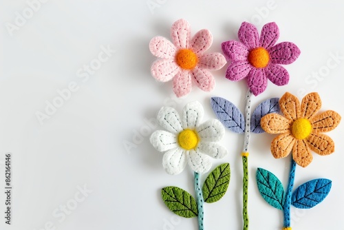 embroidered of cute  flowers handmade colors cute, art, design, cute, embroidery, handmade, illustration, decoration, vector, , pattern, fashion, white background