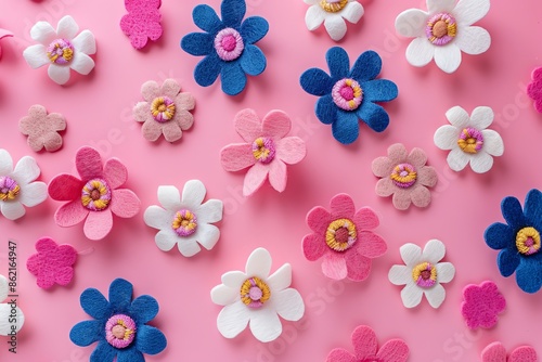 embroidered of cute  flowers handmade colors cute, art, design, cute, embroidery, handmade, illustration, decoration, vector, , pattern, fashion, pink Background