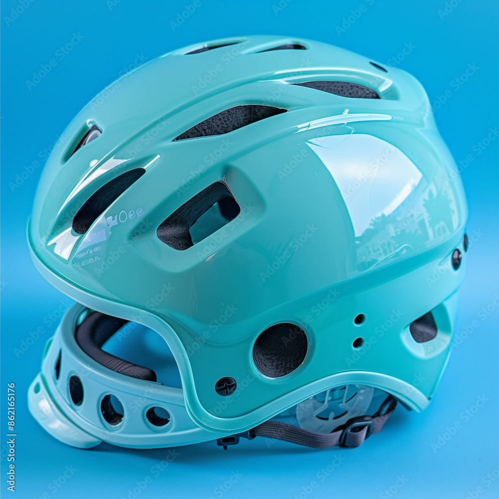 Blue Background Rollerblade Helmet with Copy Space - Protect Yourself While Skating Blue Background Rollerblade Helmet with Copy Space - Protect Yourself While Skating