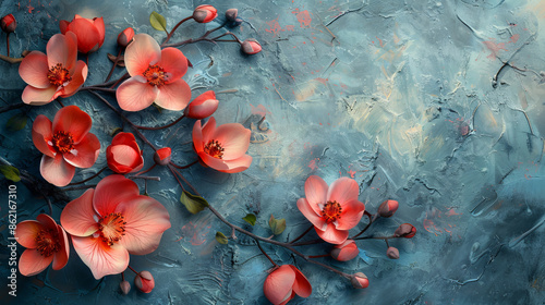 panel wall art, wall decoration, marble background with flowers designs