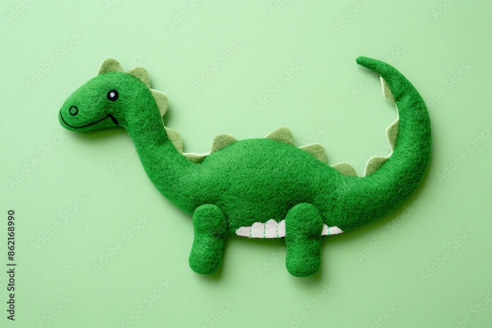 Fototapeta premium cute embroidered dinosaurus Diplodocus, 3d illustration, pattern, frame, funny, handmade, jurassic, lizard, monster,