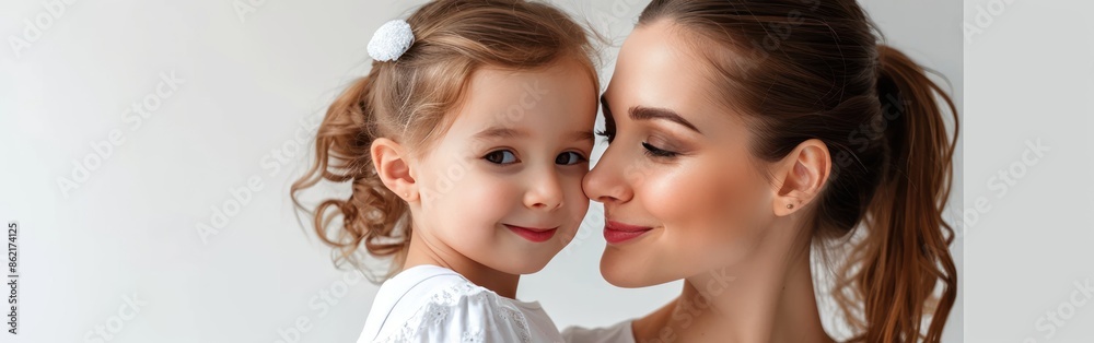 Mother and Daughter Bonding on White Background for Mother's Day Mother and Daughter Bonding on White Background for Mother's Day