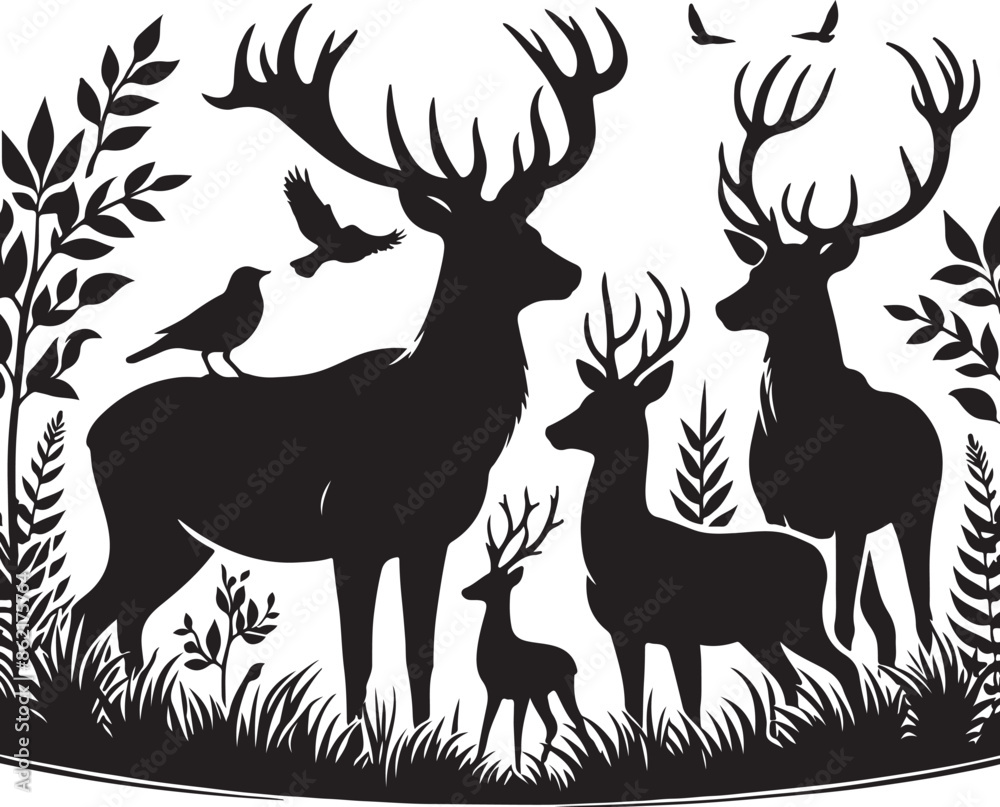 Vector wild Buck flat silhouette vector image illustration isolated  on white background