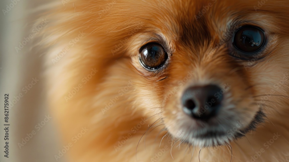 Close up portrait of Pomeranian dog with white background and shallow depth of field Close up portrait of Pomeranian dog with white background and shallow depth of field