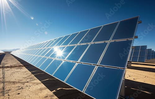 Solar Panels in a Desert Landscape on a Sunny Day
