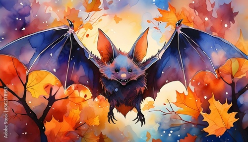 Bat watercolor illustration photo