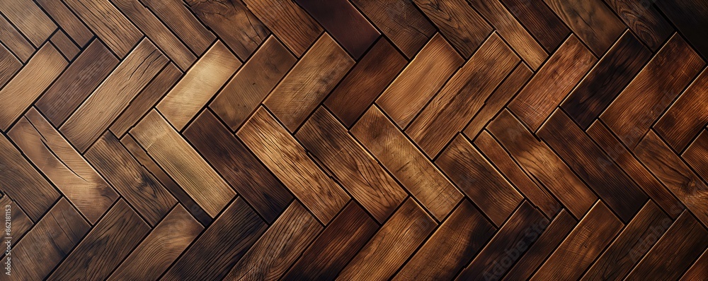 A detailed and elegant parquet floor with a herringbone pattern, featuring rich brown and earthy tones A detailed and elegant parquet floor with a herringbone pattern, featuring rich brown and earthy tones