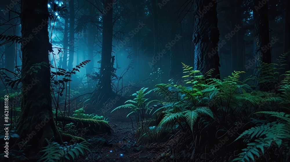 Naklejka premium dark forest in the night