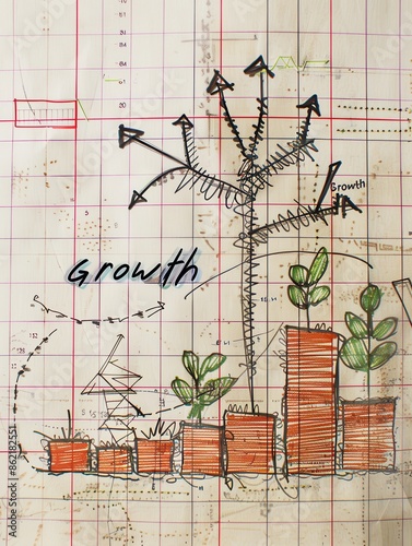 Financial and Business Growth Terminologies Illustrated on Graph Paper photo