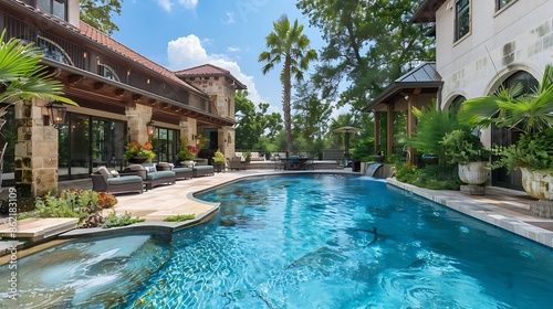 Wallpaper Mural Backyard oasis of an extraordinary luxury home, showcasing a magnificent swimming pool with impeccable landscaping Torontodigital.ca