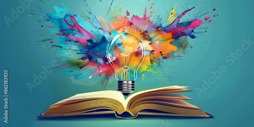 Fantasy illustration of an open magic book emitting light, with a wand beside it