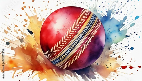 Cricket ball watercolor illustration