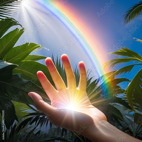 palm and rainbow