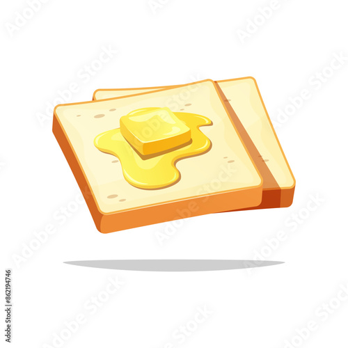 Bread slice with butter vector isolated on white background.