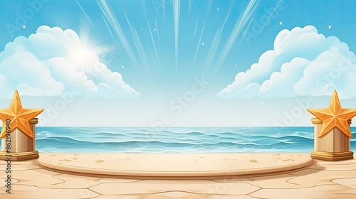 Summer sand and tropical sea background with empty podium © ZALA