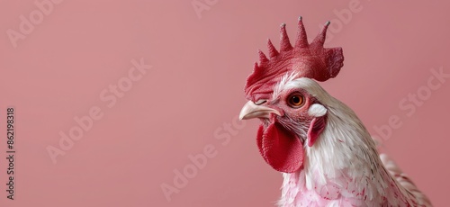 White Rooster Against Pink Background