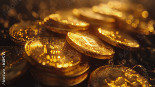 Bull market surge with golden coins underscores the significant upward trend in coin value