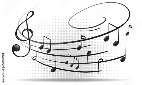 Flowing musical notes with a treble clef