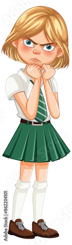 Illustration of a frustrated schoolgirl in uniform