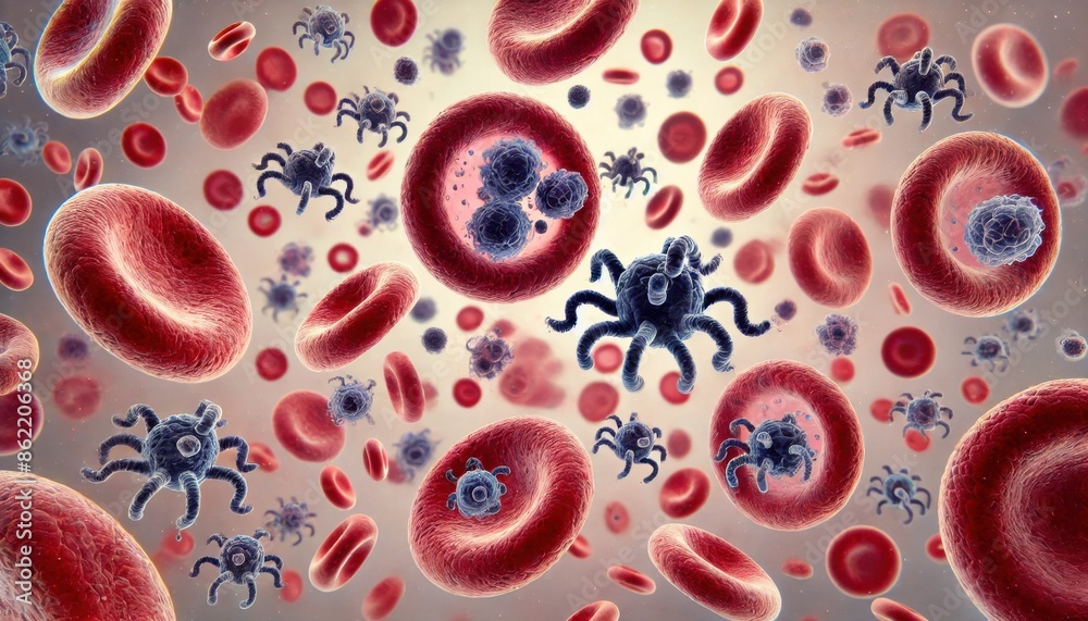 Digital Illustration of Viruses and Bacteria Among Red Blood Cells ...