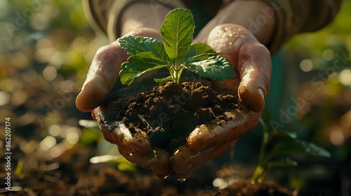 Planting a new life into the soil, hands symbolizing dedication to ecological conservation