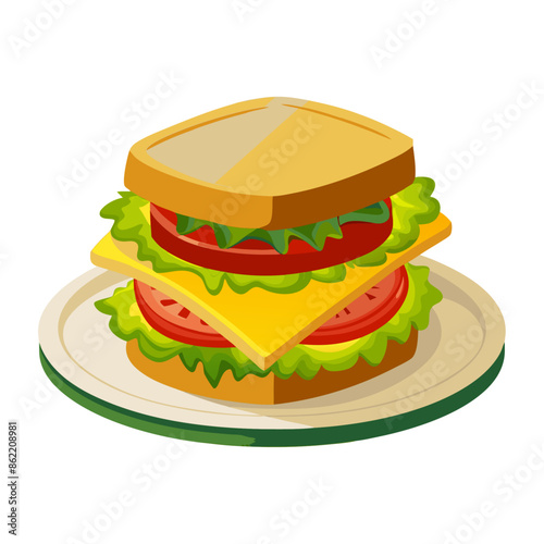 Sandwiches with vegetable, meat fillings set. Fast food, snacks. Toasts, burgers, bagels, baguettes, bread, buns with different stuffing. Flat graphic vector illustrations isolated on white background